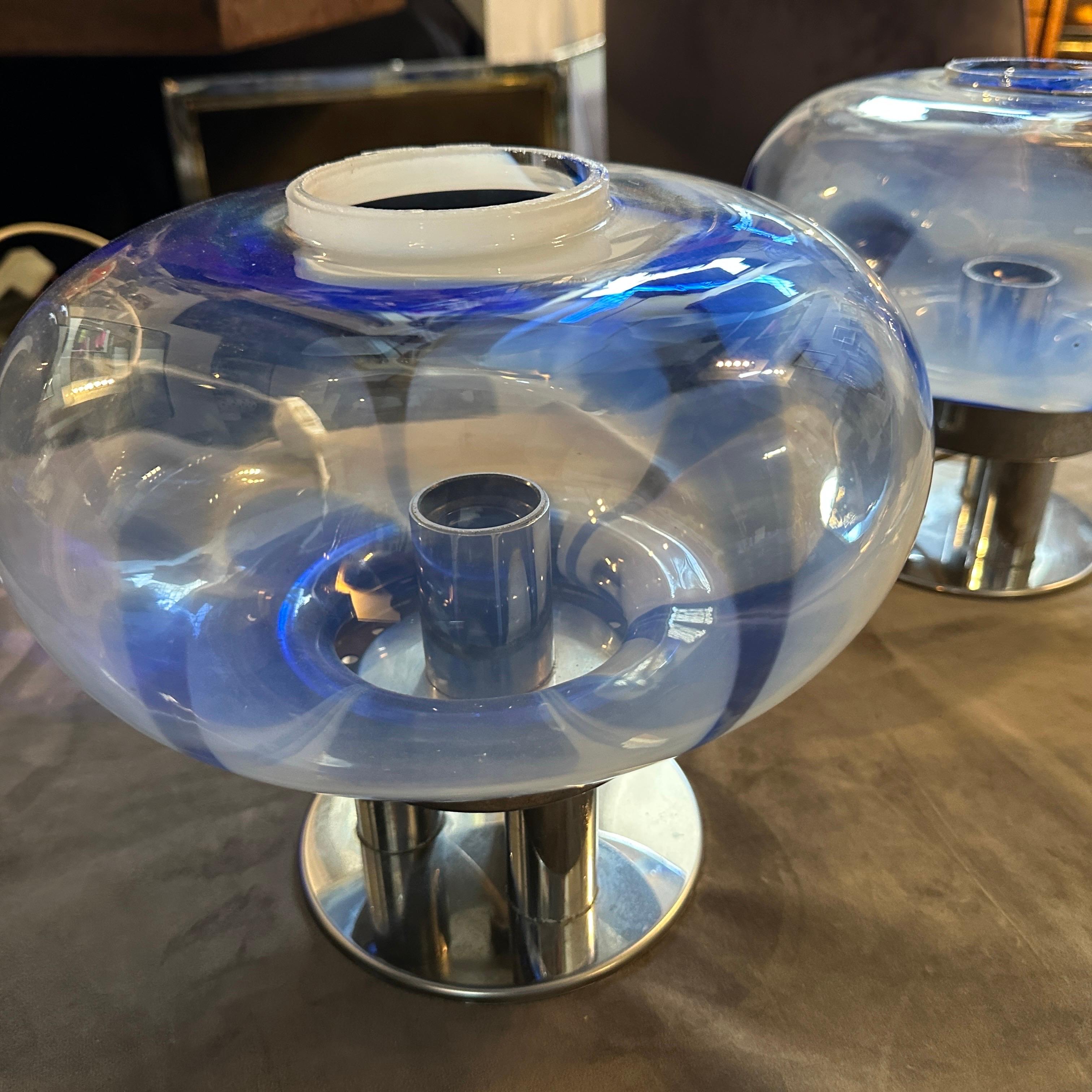 Zwei Tischlampen aus Murano-Glas und Stahl aus dem Space Age der 1970er Jahre von Mazzega im Angebot 4