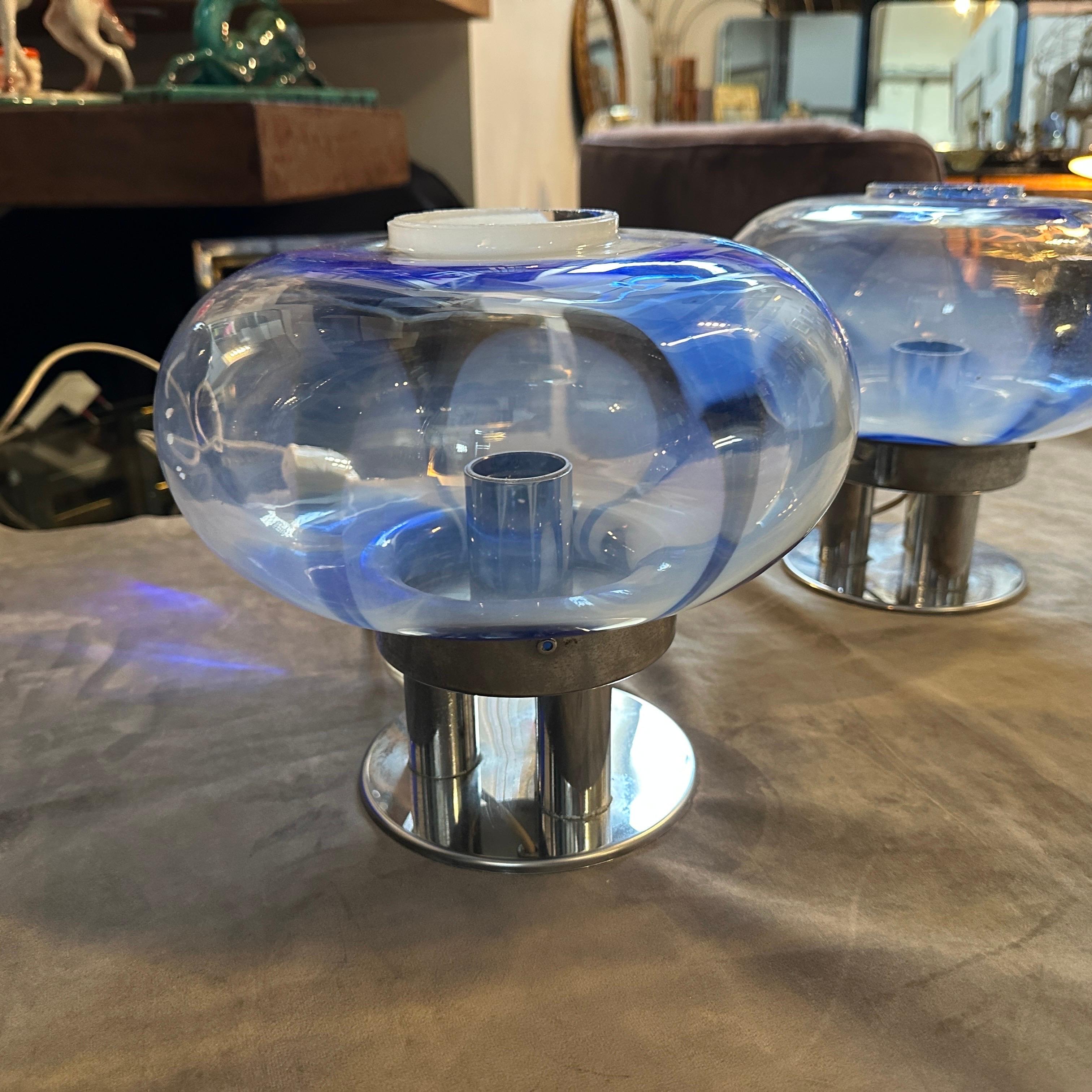 Zwei Tischlampen aus Murano-Glas und Stahl aus dem Space Age der 1970er Jahre von Mazzega im Angebot 7