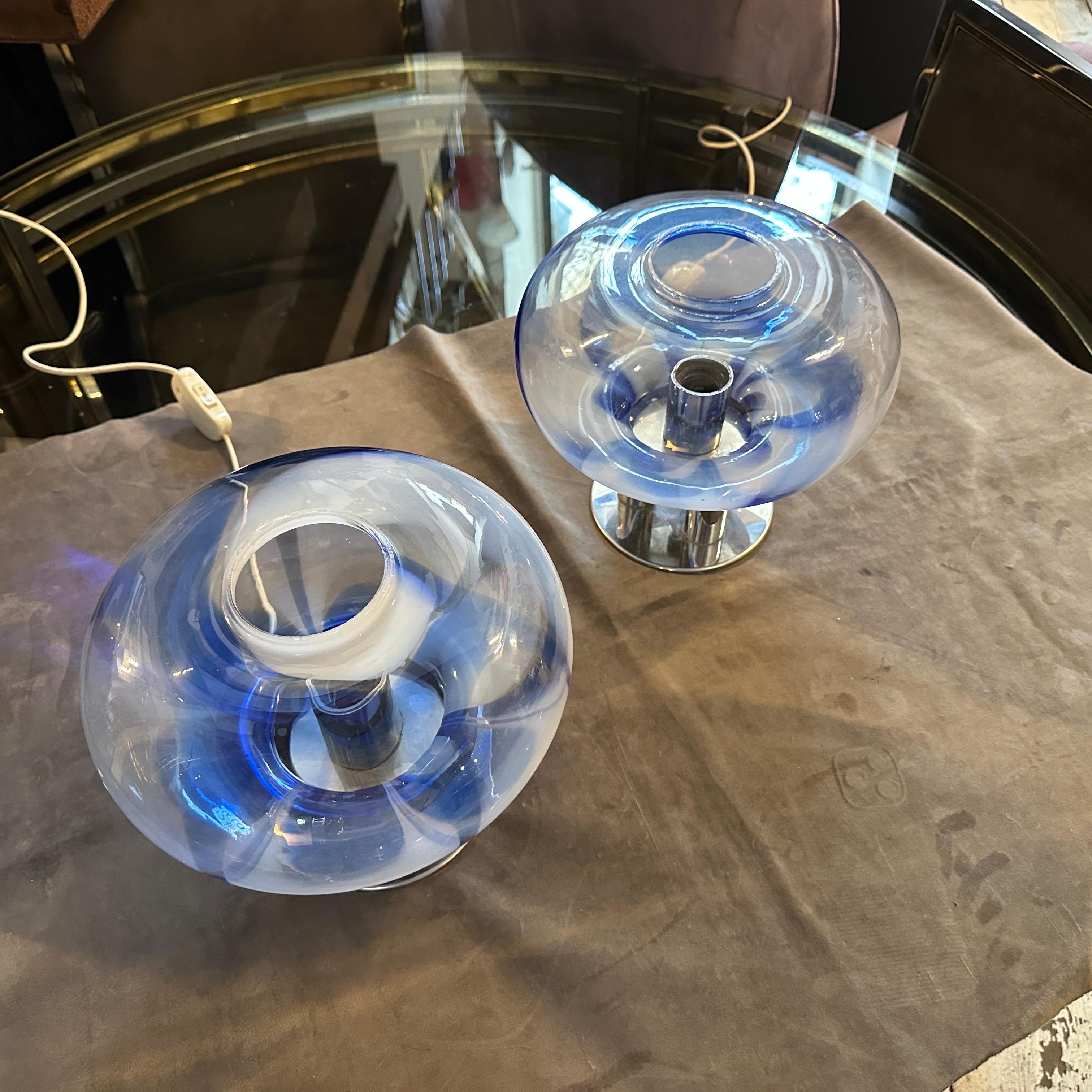 Zwei Tischlampen aus Murano-Glas und Stahl aus dem Space Age der 1970er Jahre von Mazzega im Angebot 9