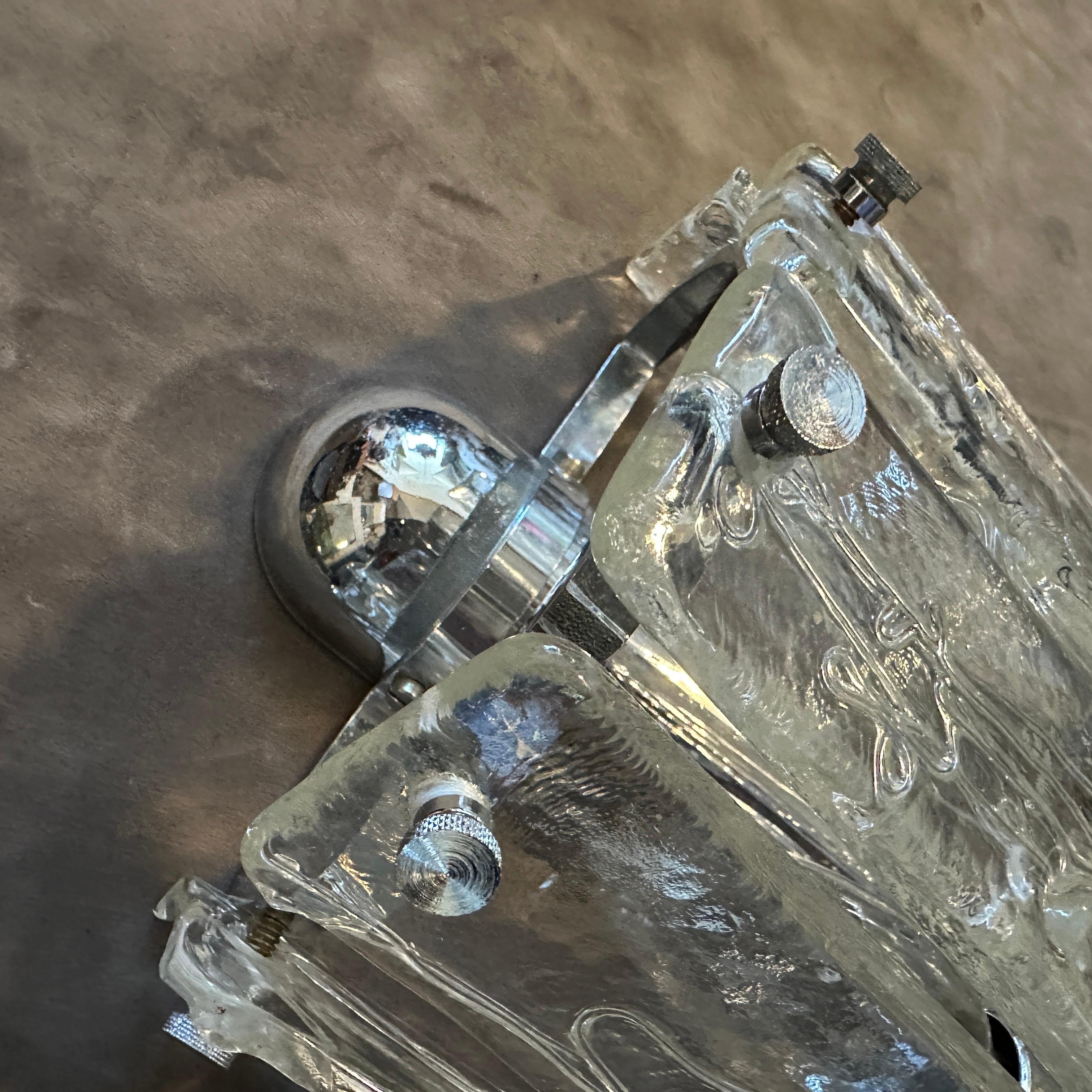 Dos apliques de acero y cristal de Murano de la Space Age de los años 70 de La Murrina en venta 5