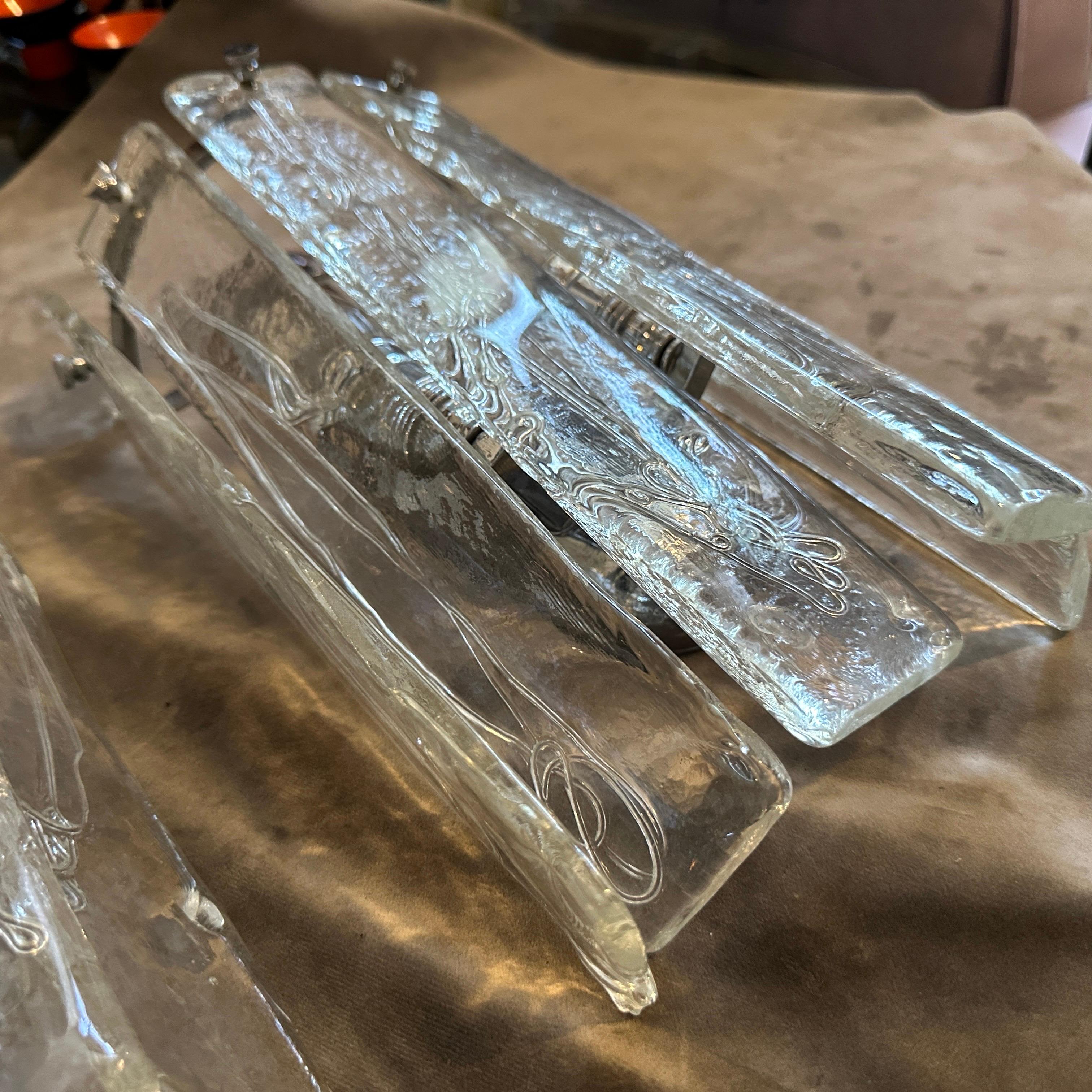 Dos apliques de acero y cristal de Murano de la Space Age de los años 70 de La Murrina en venta 6