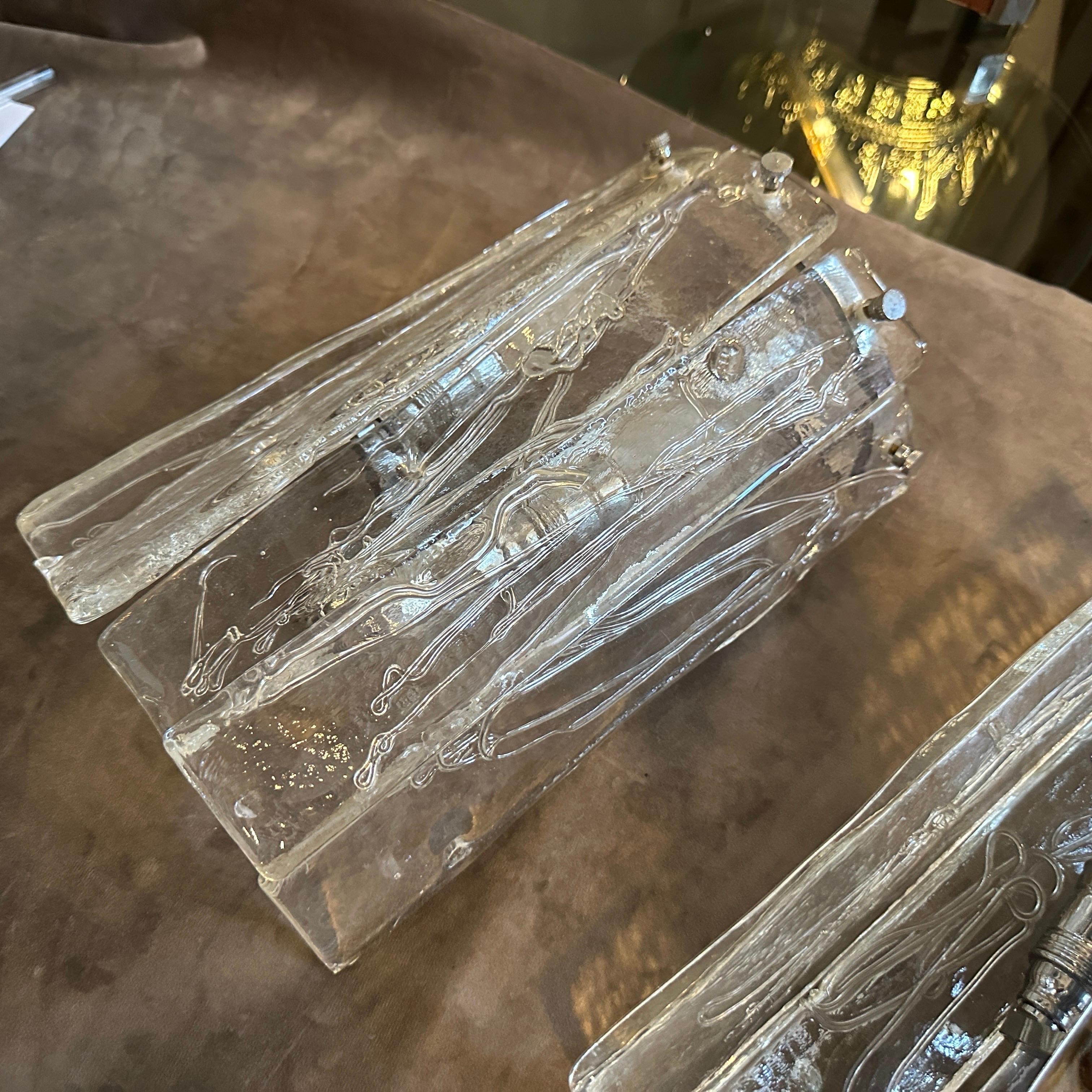 Dos apliques de acero y cristal de Murano de la Space Age de los años 70 de La Murrina en venta 9