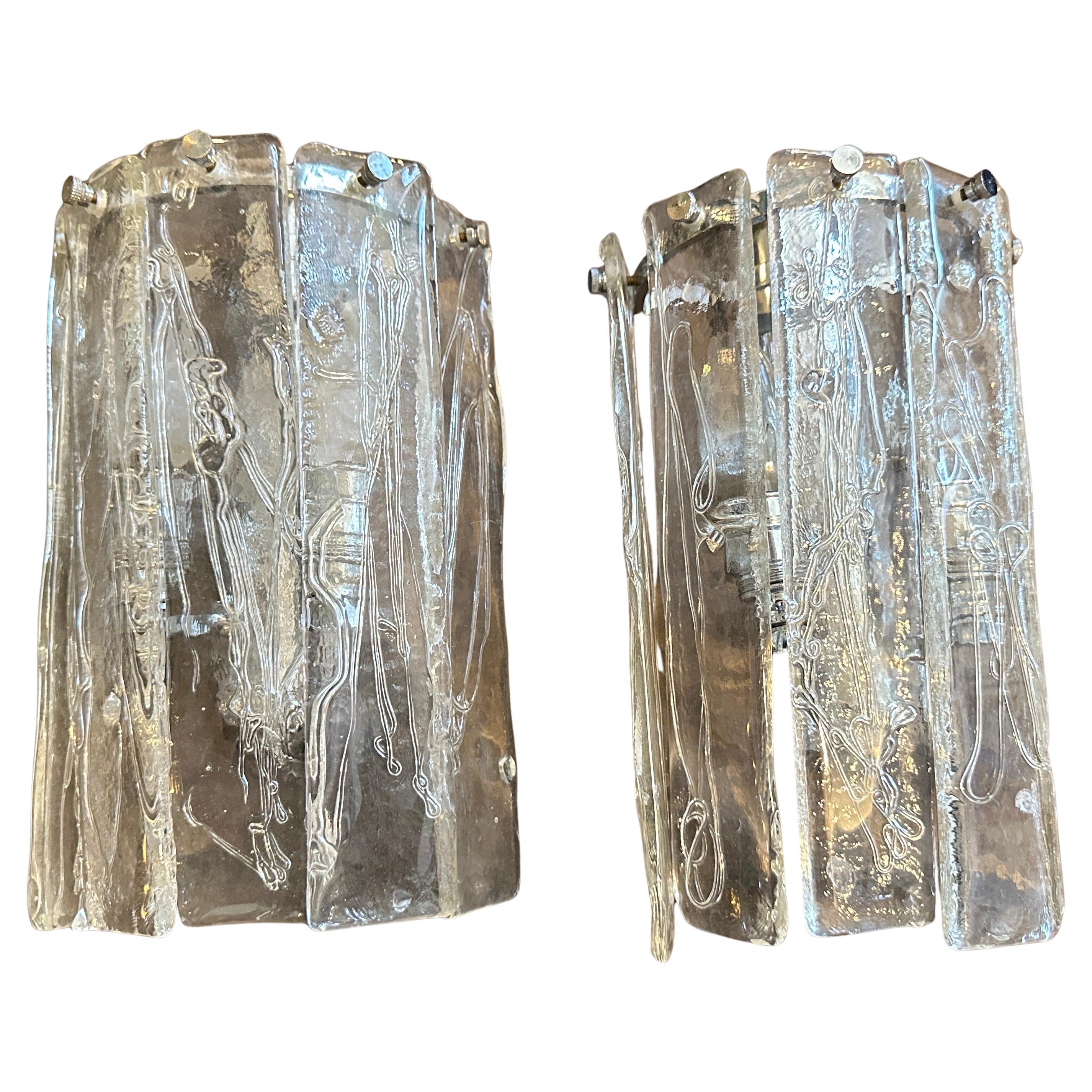 Dos apliques de acero y cristal de Murano de la Space Age de los años 70 de La Murrina Era espacial en venta