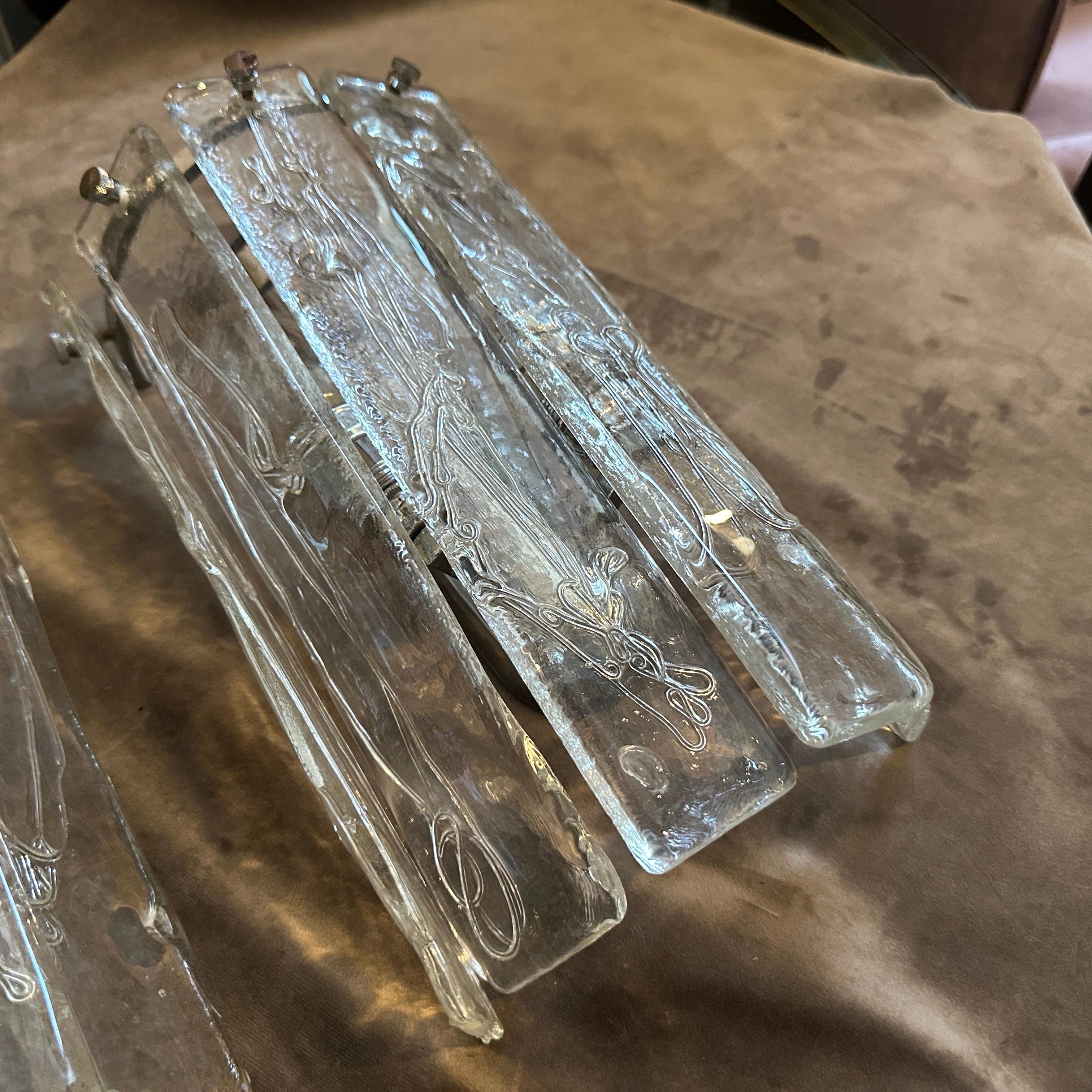 Dos apliques de acero y cristal de Murano de la Space Age de los años 70 de La Murrina Italiano en venta