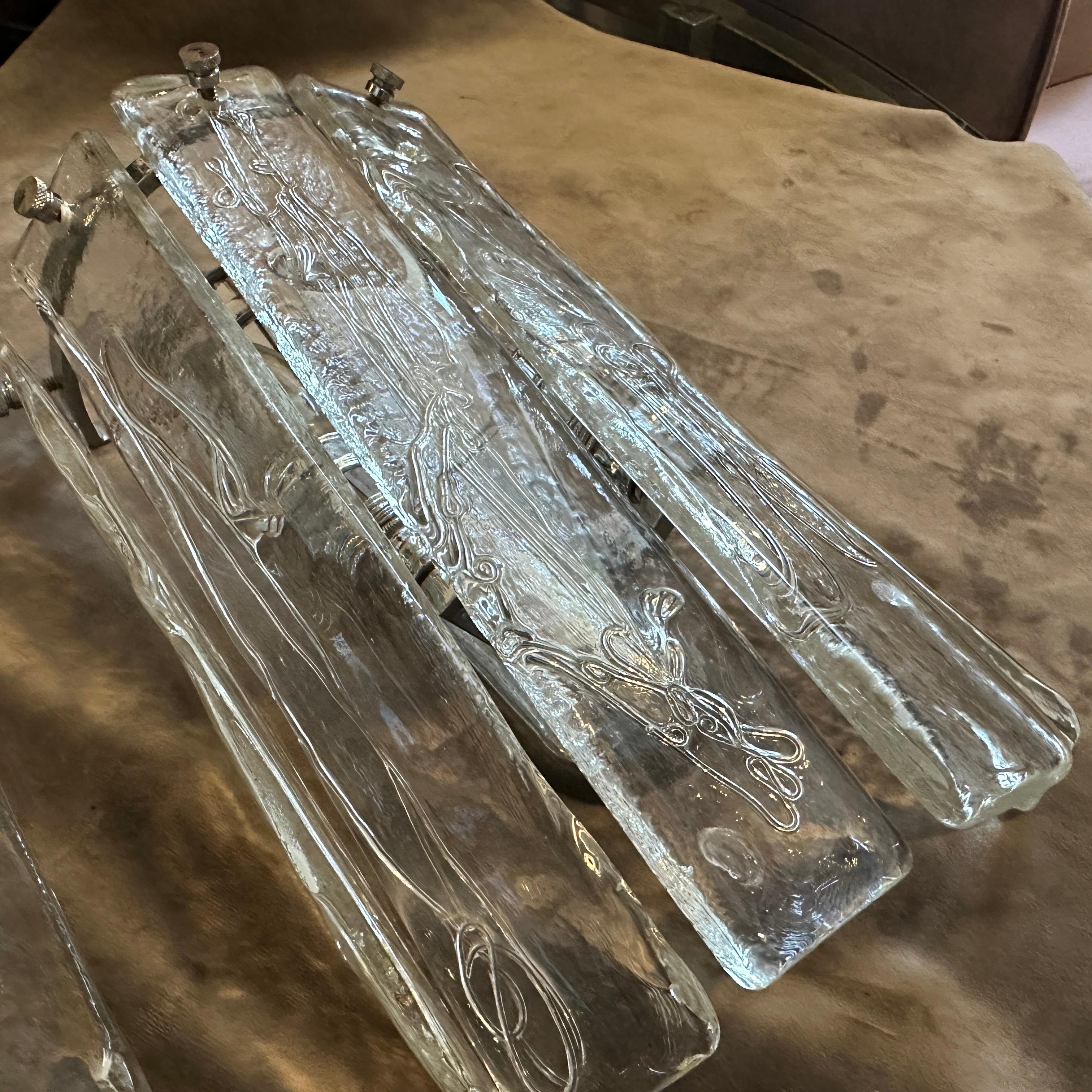 Dos apliques de acero y cristal de Murano de la Space Age de los años 70 de La Murrina siglo XX en venta