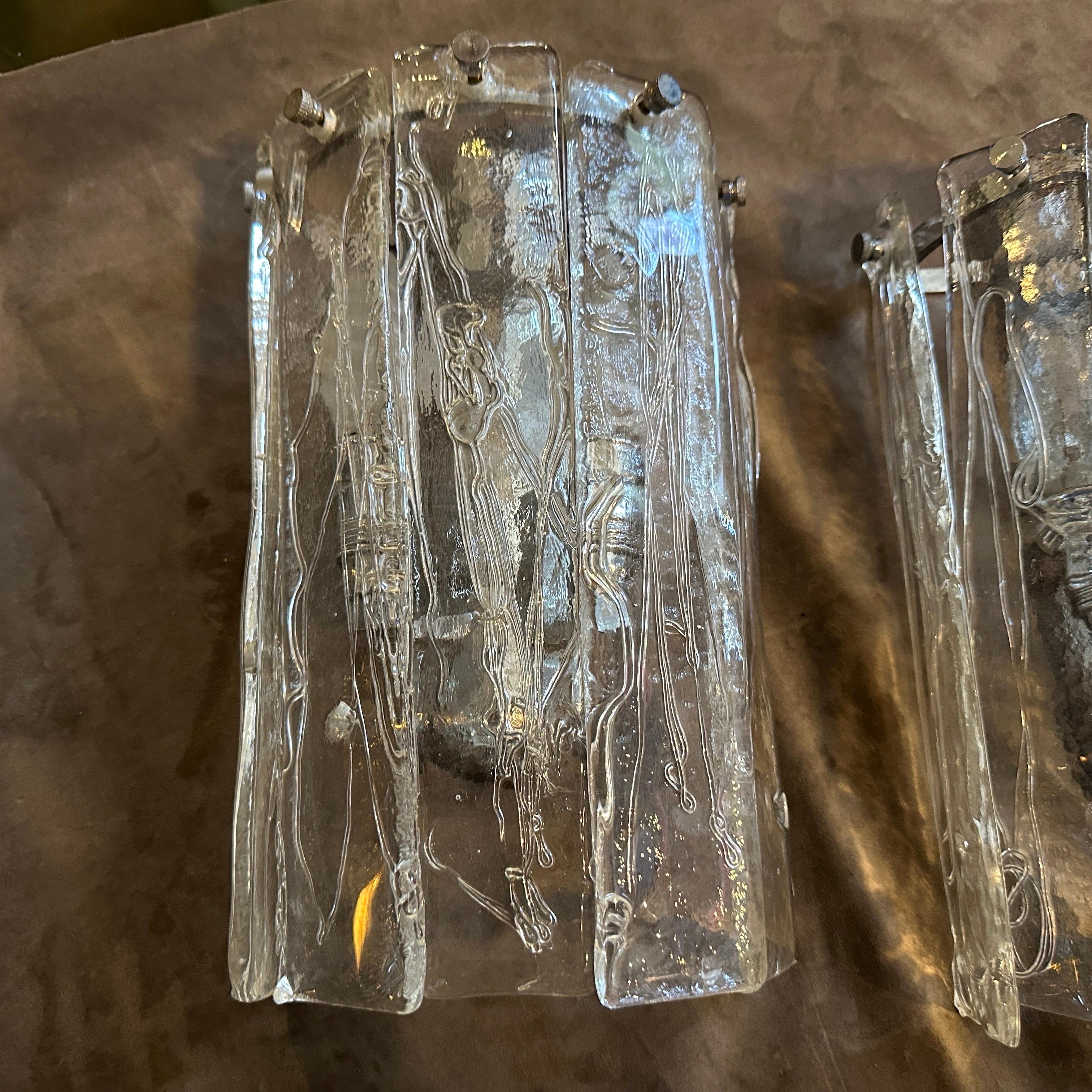Dos apliques de acero y cristal de Murano de la Space Age de los años 70 de La Murrina Acero en venta