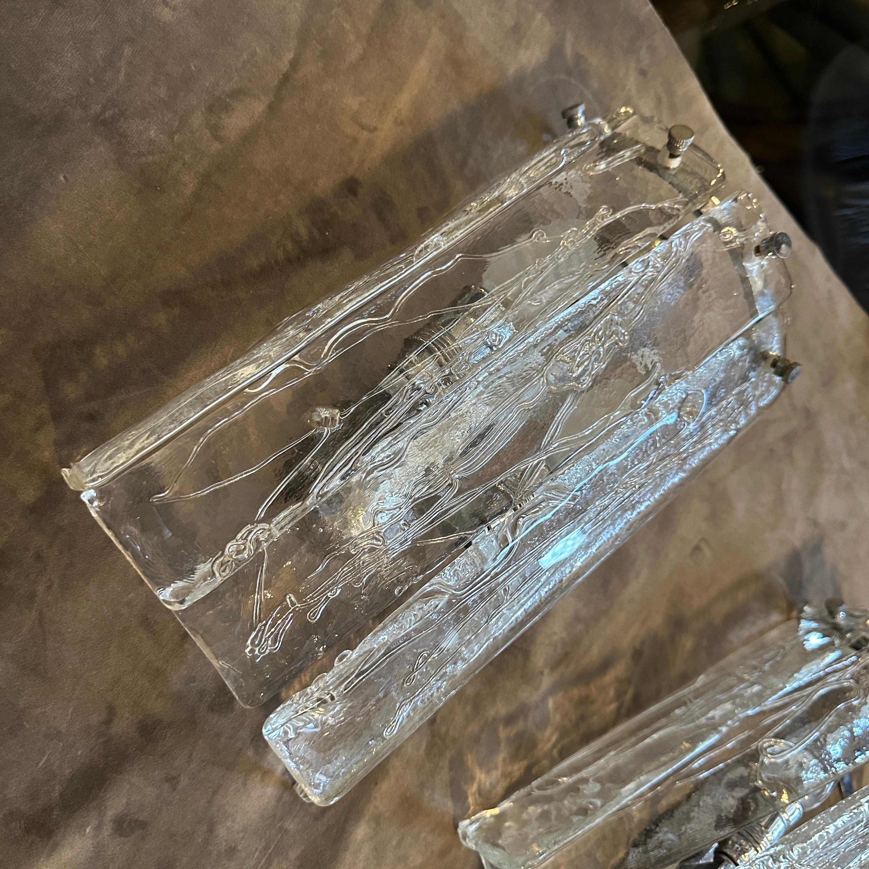 Dos apliques de acero y cristal de Murano de la Space Age de los años 70 de La Murrina en venta 1