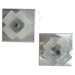 Two 1970s Space Age Murano Glass Square Wall Sconces