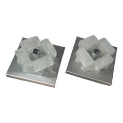 Two 1970s Space Age Murano Glass Square Wall Sconces by Albano Poli for Poliarte