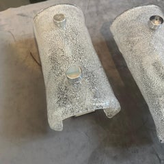Two 1970s Space Age White Pulegoso Murano Glass and Steel Italian Wall Sconces