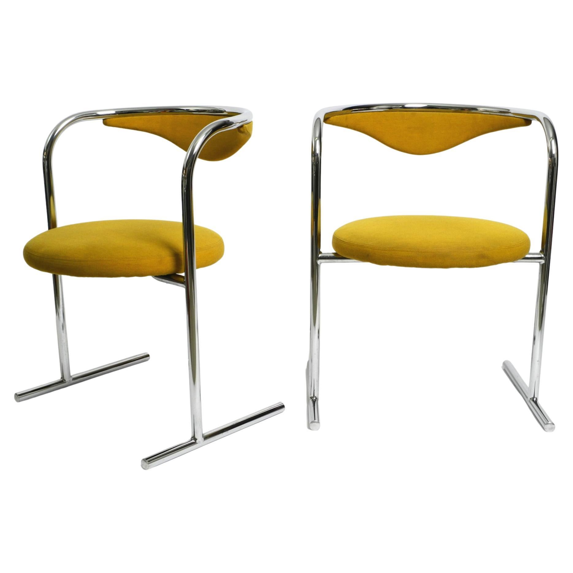 Two 1970s tubular steel upholstered chairs by Hanno von Gustedt for Thonet For Sale