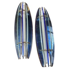 Due grandi lampade da parete in vetro trasparente e blu del 1971 di Metalvetro Siena
