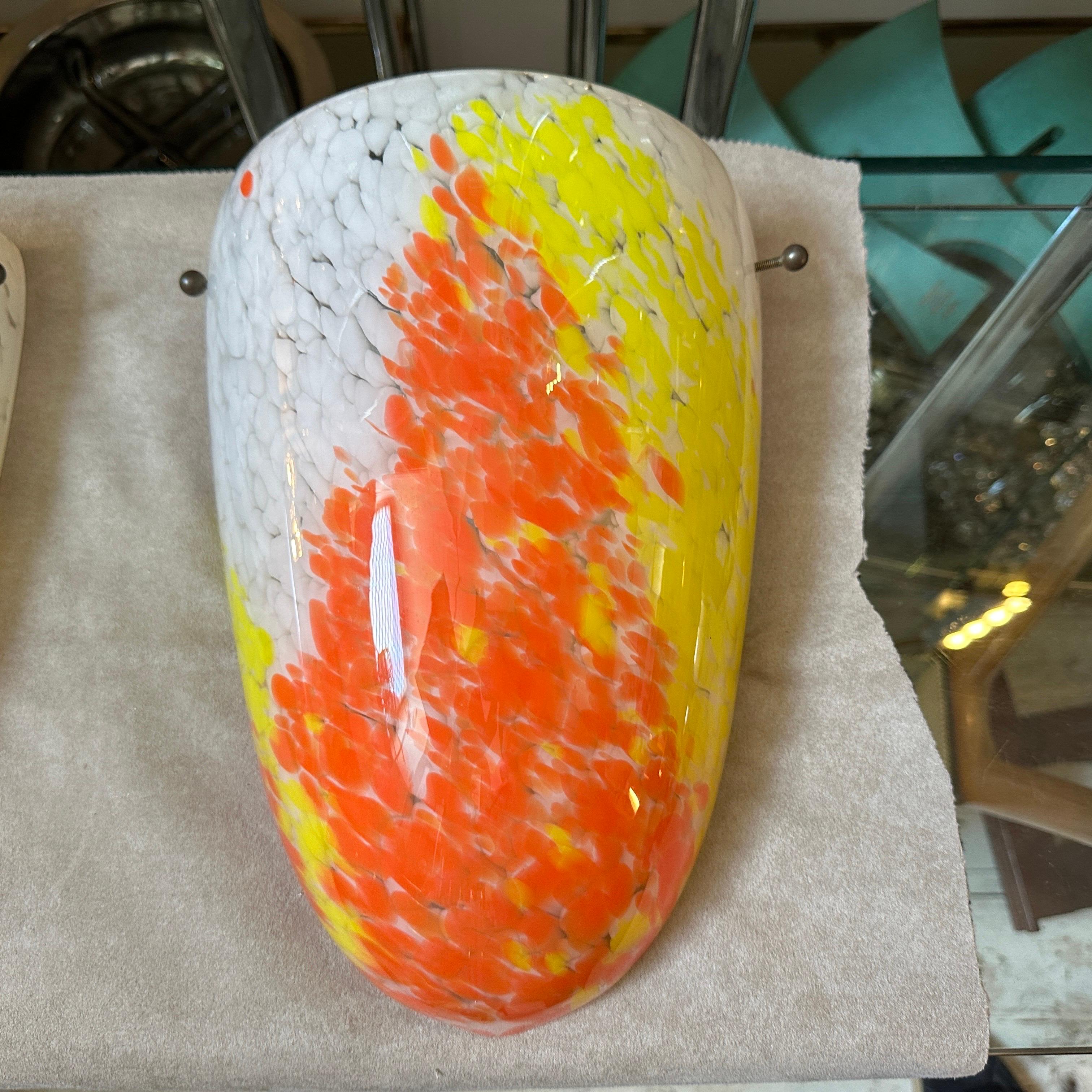 Two 1980s Barovier Orange Yellow and White Murano glass Oval Wall Sconces For Sale 3