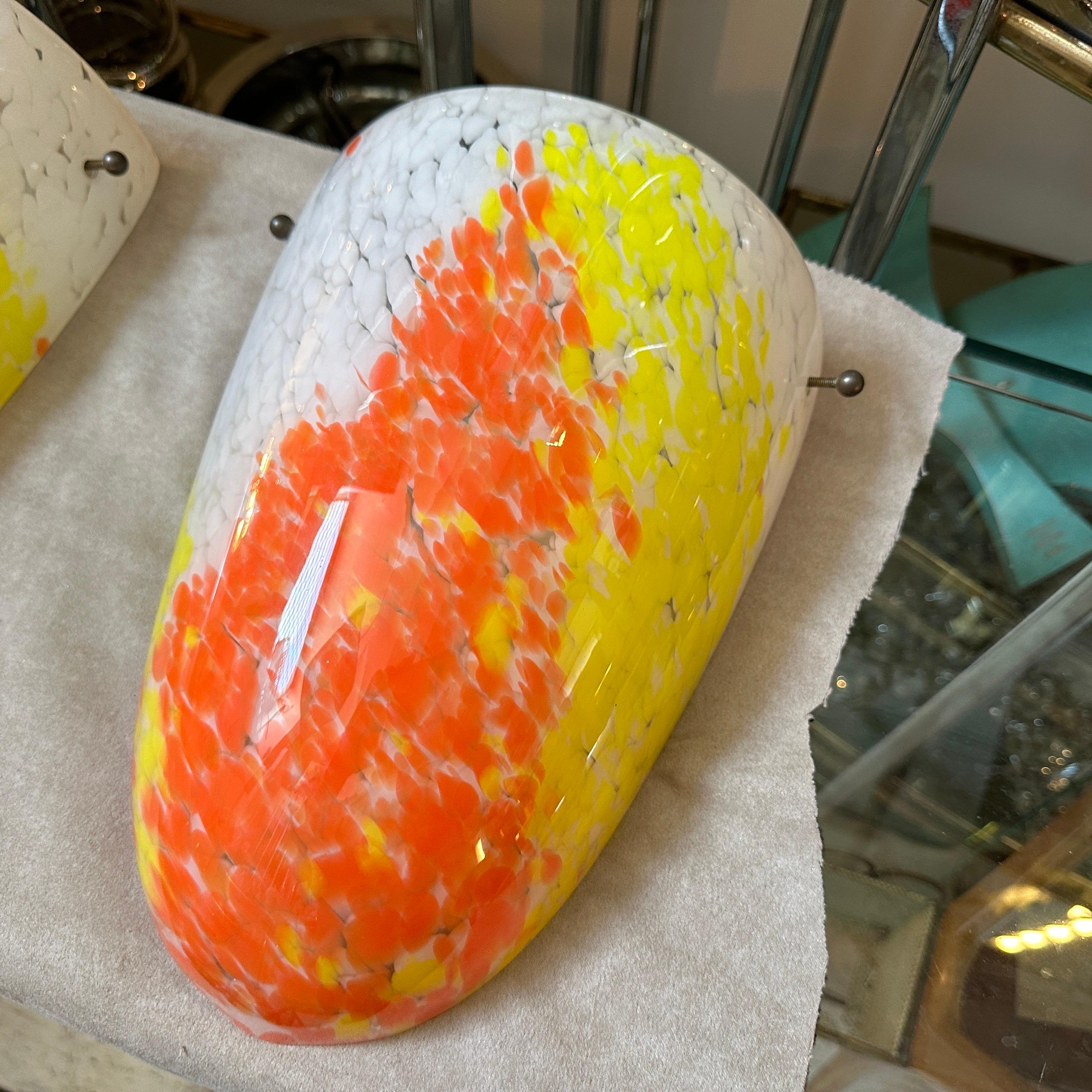 Two 1980s Barovier Orange Yellow and White Murano glass Oval Wall Sconces For Sale 4
