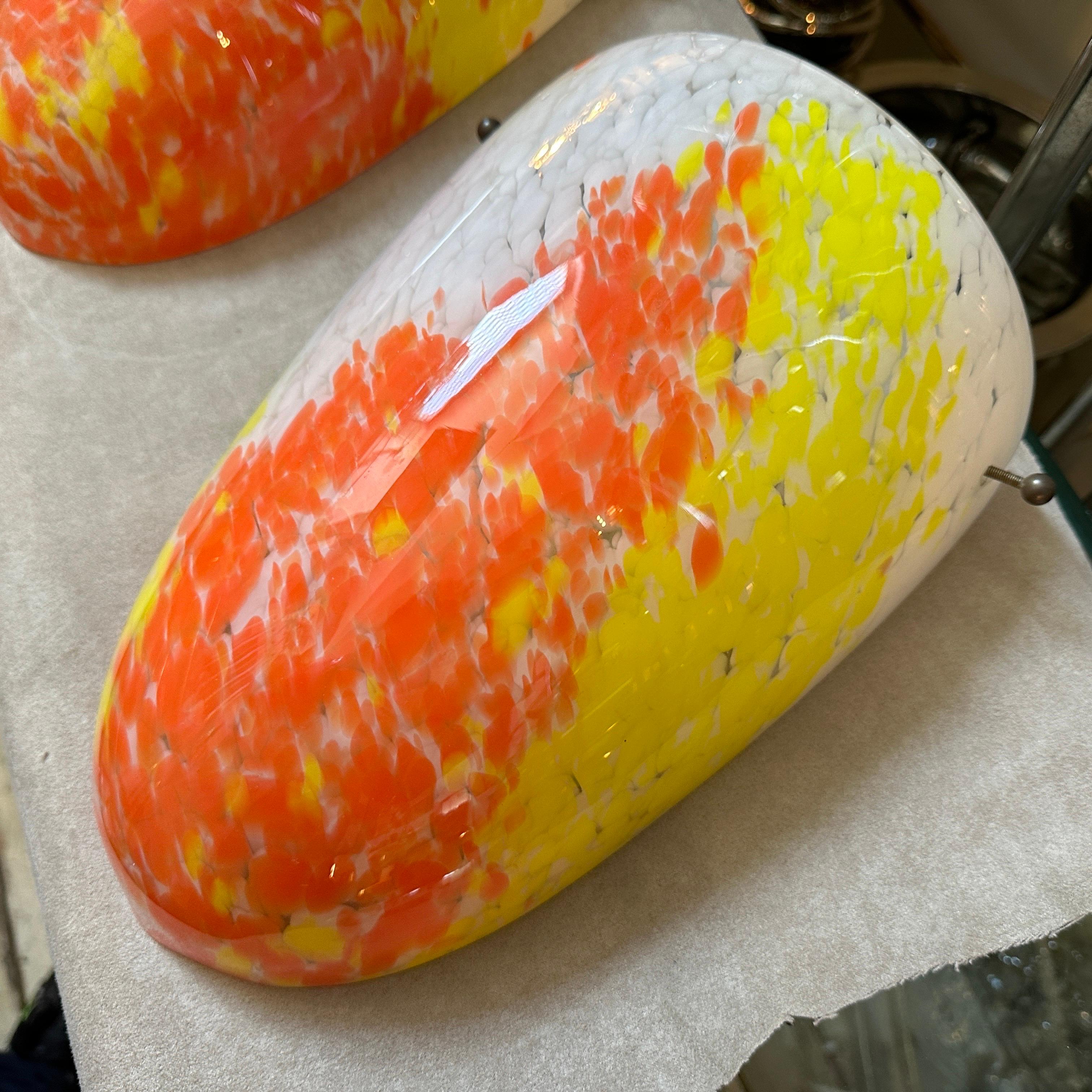 Italian Two 1980s Barovier Orange Yellow and White Murano glass Oval Wall Sconces For Sale