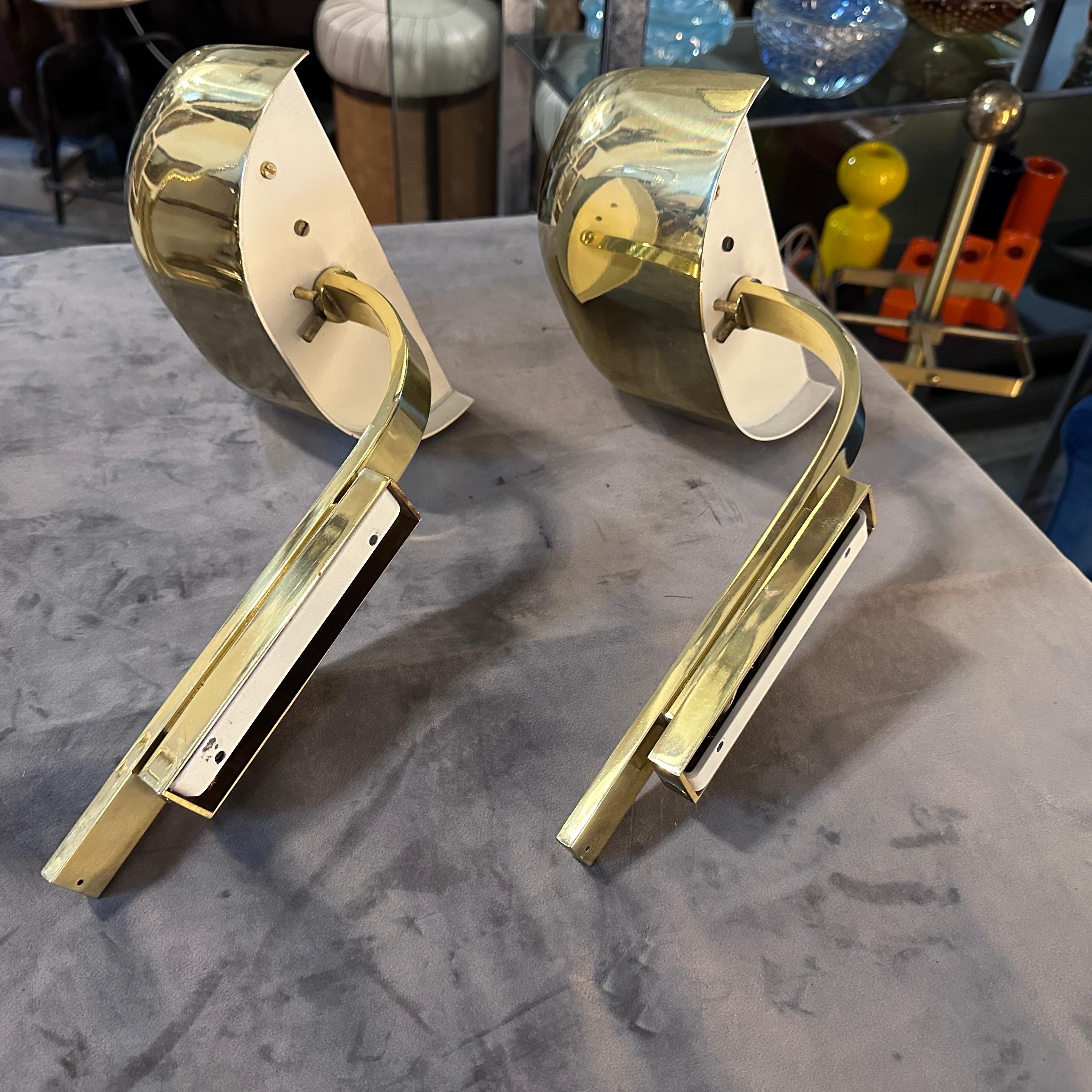 Two 1980s Elegant Mid-Century Modern Brass Italian Wall Sconces by Lumi Milano For Sale 3