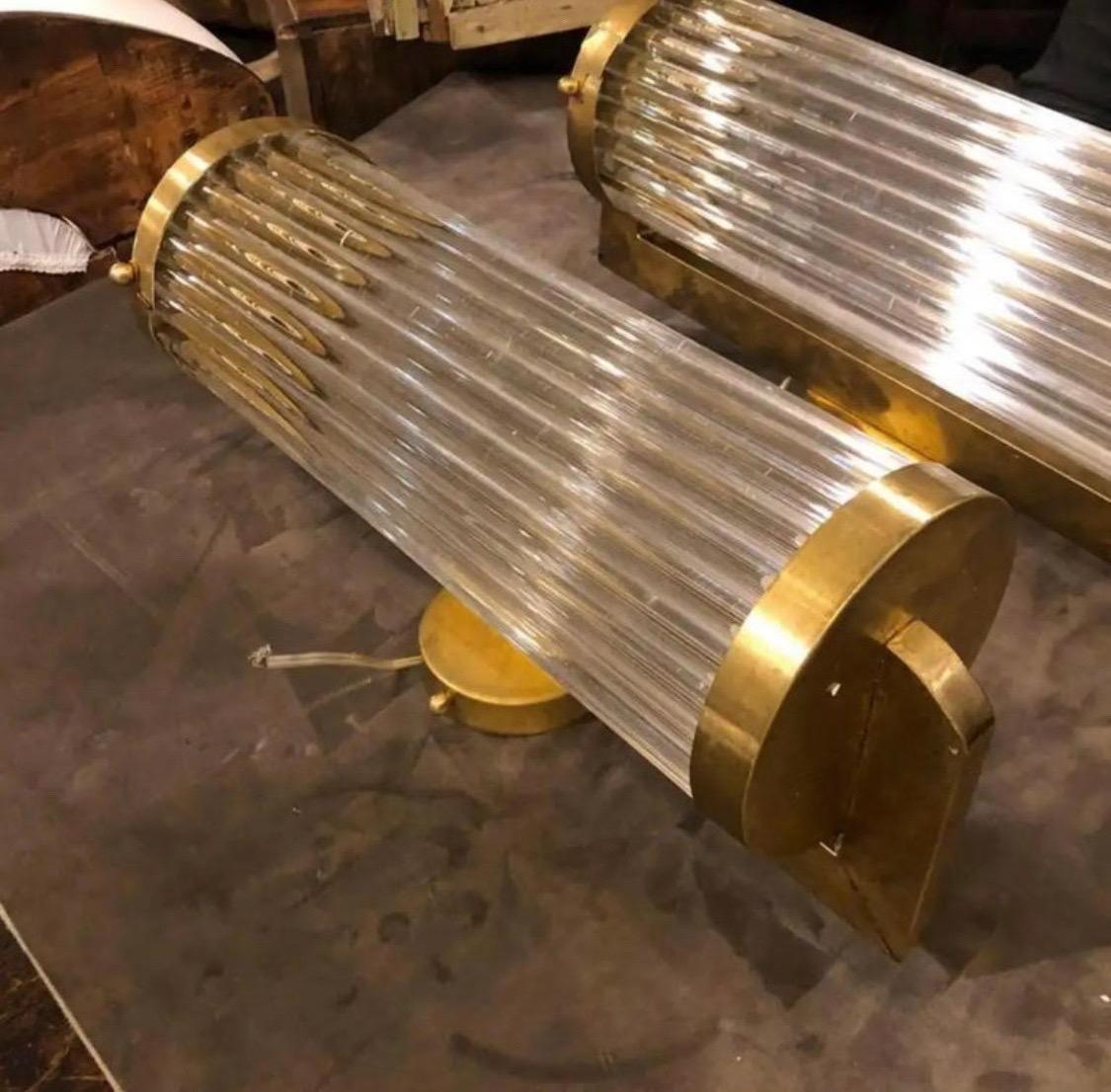 Hand-Crafted Two 1980s Gaetano Sciolari Style Mid-Century Modern Italian Theater Wall Sconces