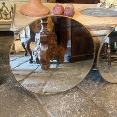 Two 1980s Gio Ponti Style Mid-Century Modern Gilt Metal Round Wall Mirrors
