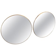 Two 1980s Gio Ponti Style Mid-Century Modern Gilt Metal Round Wall Mirrors