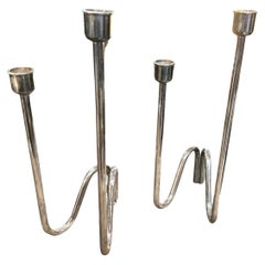 Dos Candelabros Minimalistas Icónicos Lino Sabattini Chapados en Plata de los Años 80