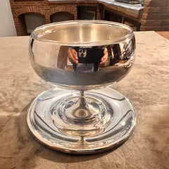 Two 1980s Lino Sabattini Minimalist Silver Plated and Glass Caviar Bowl