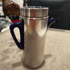 Two 1980s Lino Sabattini Style Silver Plated Metal and Blue Ceramic Coffee Pots