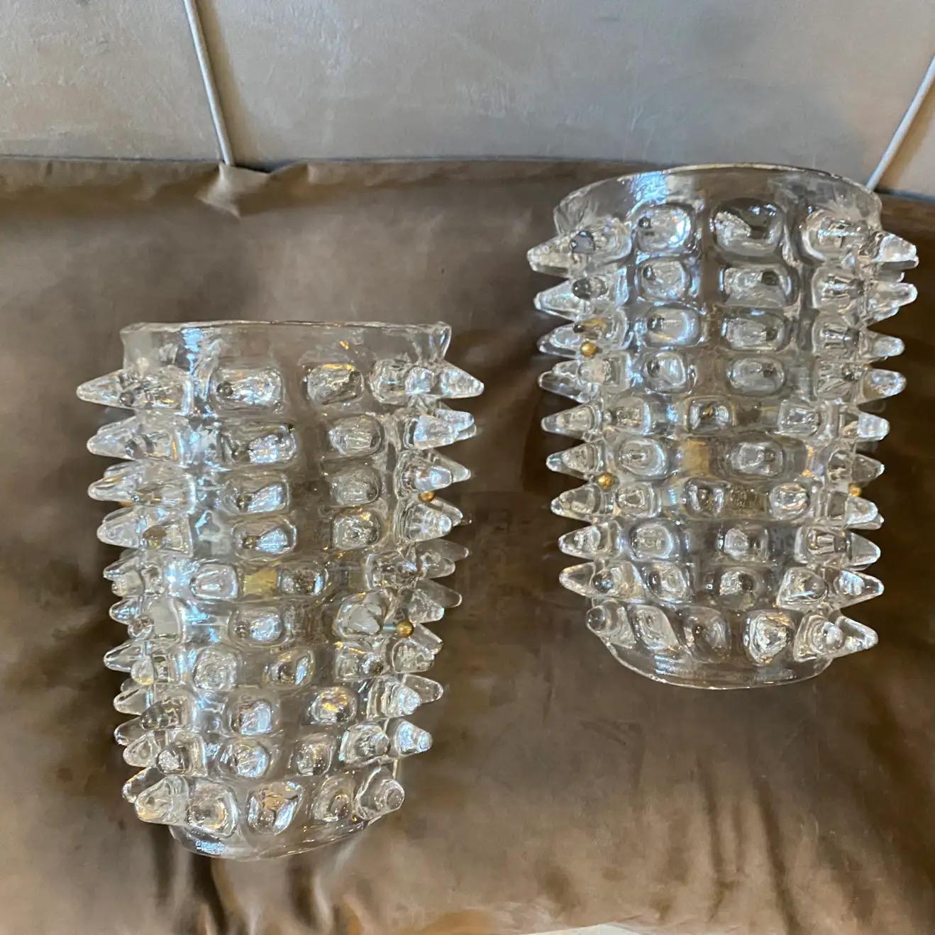 Two 1980s Mid-Century Modern Barovier Style Rostrato Murano Glass Wall Sconces 5