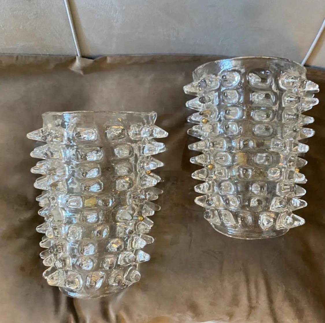 Two 1980s Mid-Century Modern Barovier Style Rostrato Murano Glass Wall Sconces For Sale 6