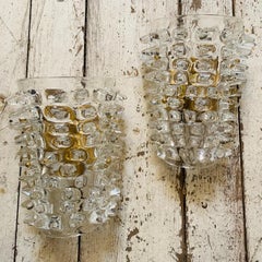 Two 1980s Mid-Century Modern Barovier Style Rostrato Murano Glass Wall Sconces
