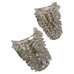 Two 1980s Mid-Century Modern Barovier Style Rostrato Murano Glass Wall Sconces