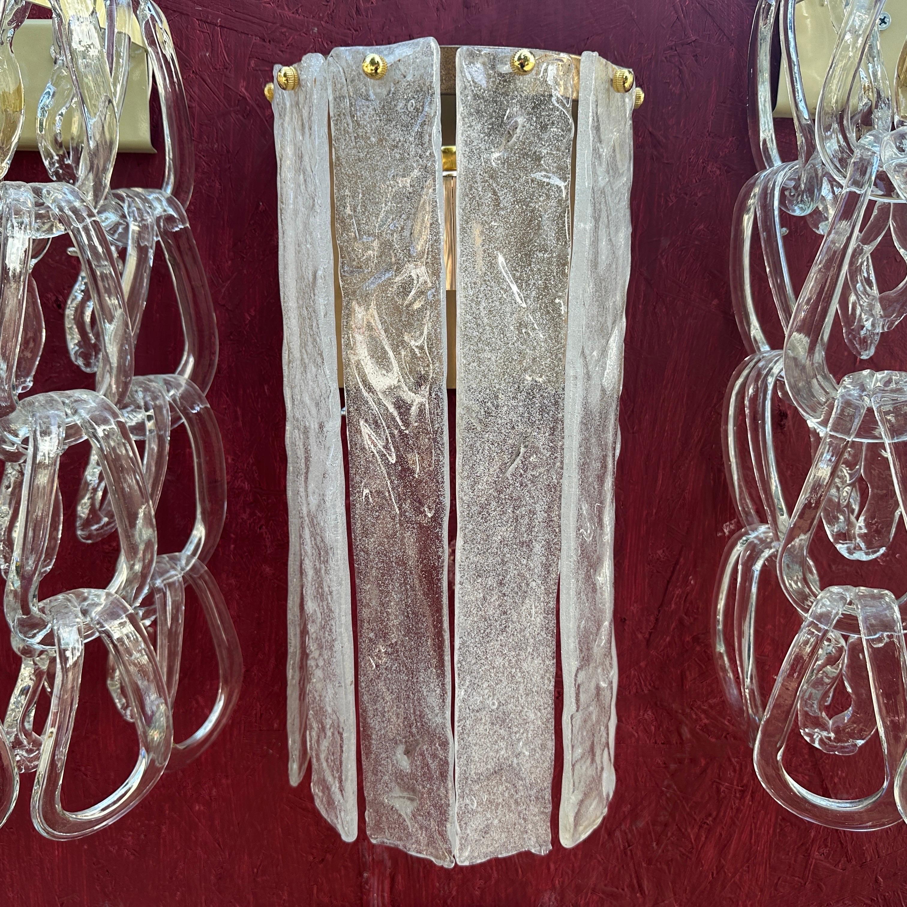 Zwei italienische Wandleuchter aus Murano-Glas von Mazzega aus der Mitte des Jahrhunderts 1980 1