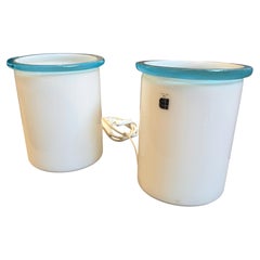 Deux lampes de chevet en verre de Murano blanc et turquoise, de style « Mid-Century Modern », datant des années 1980, signées ITRE
