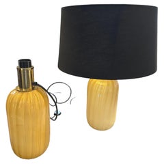 Two 1980s Yellow and Gold Murano Glass Table Lamps by Signoretti Murano Italy