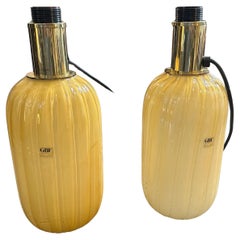 Two 1980s Yellow and Gold Murano Glass Table Lamps by Signoretti Murano Italy