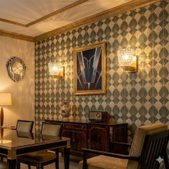 Two 1990 Barovier Style Mid-Century Modern Brass and Rostrato Glass Wall Sconces