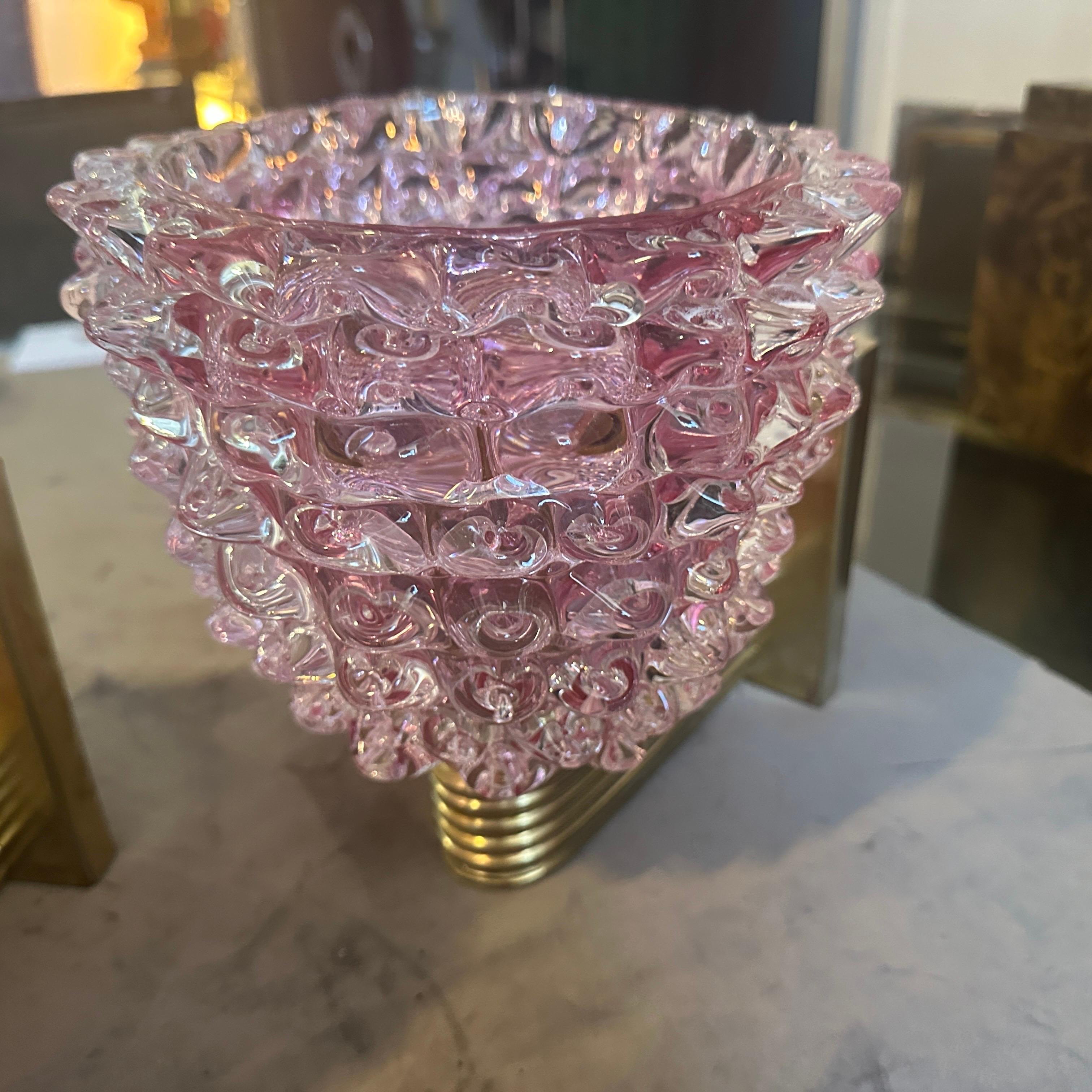 Dos Apliques de Cristal de Murano Rostrato Rosa Estilo Barovier Art Decó de los años 90 en venta 2