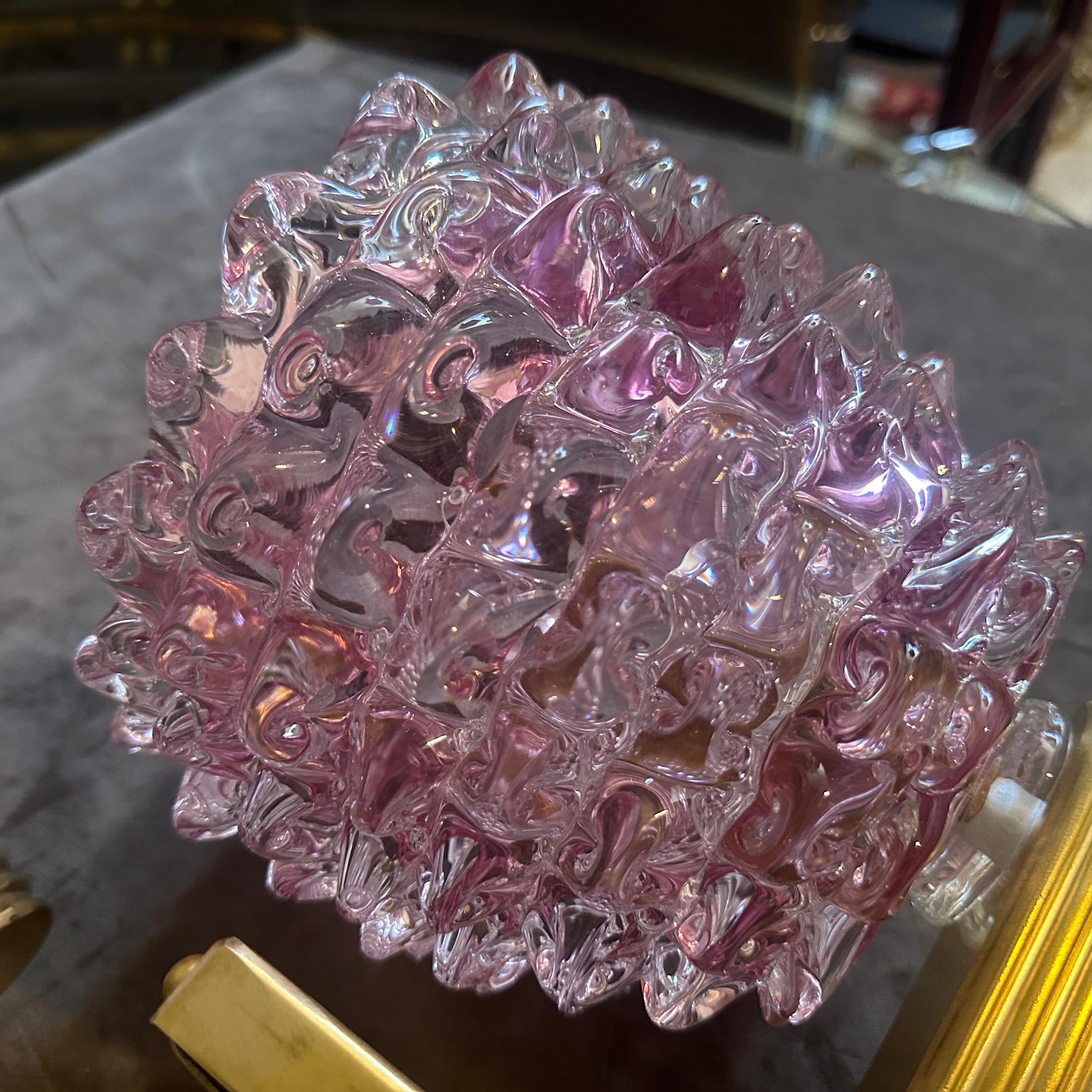 Dos Apliques de Cristal de Murano Rostrato Rosa Estilo Barovier Art Decó de los años 90 en venta 3