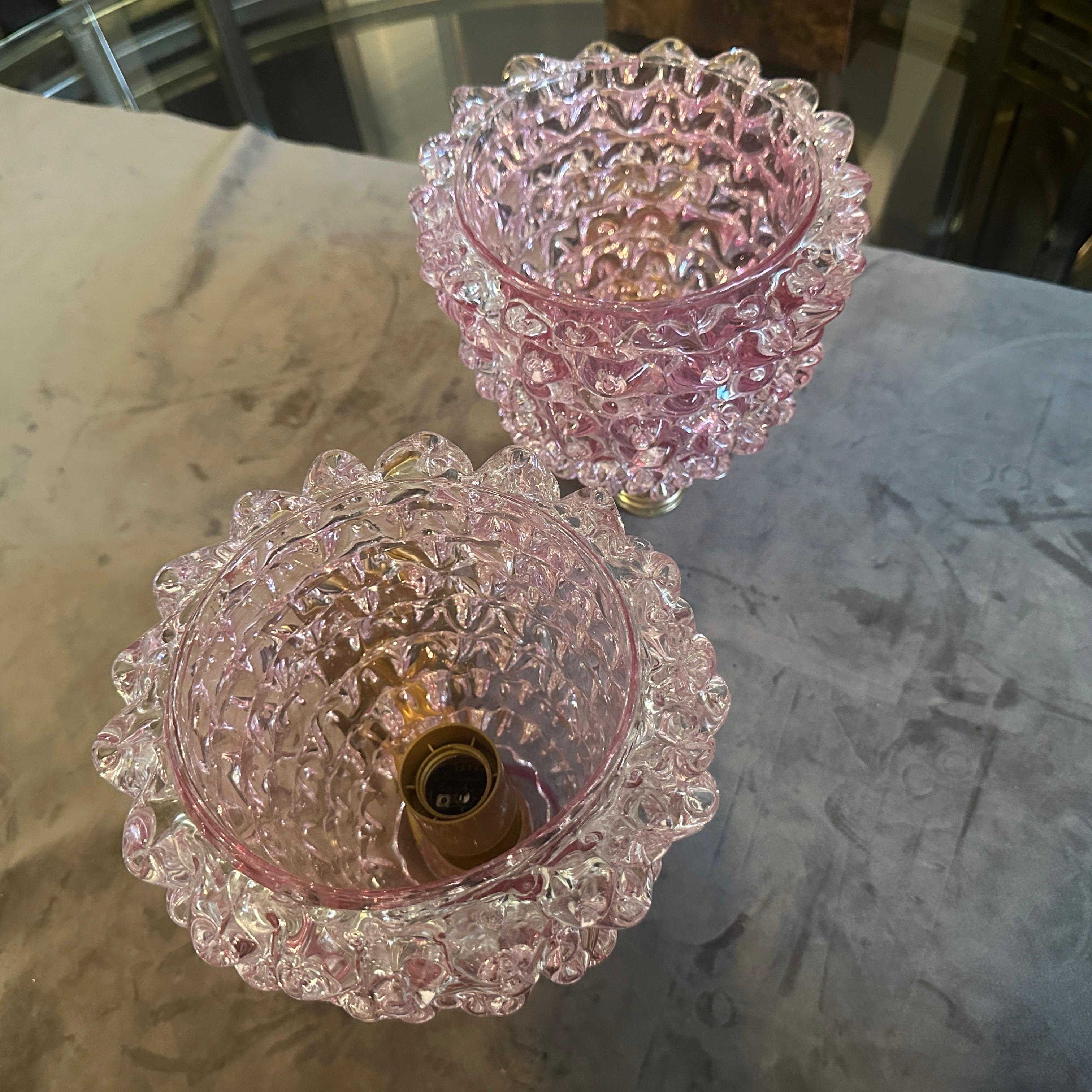 Dos Apliques de Cristal de Murano Rostrato Rosa Estilo Barovier Art Decó de los años 90 en venta 4