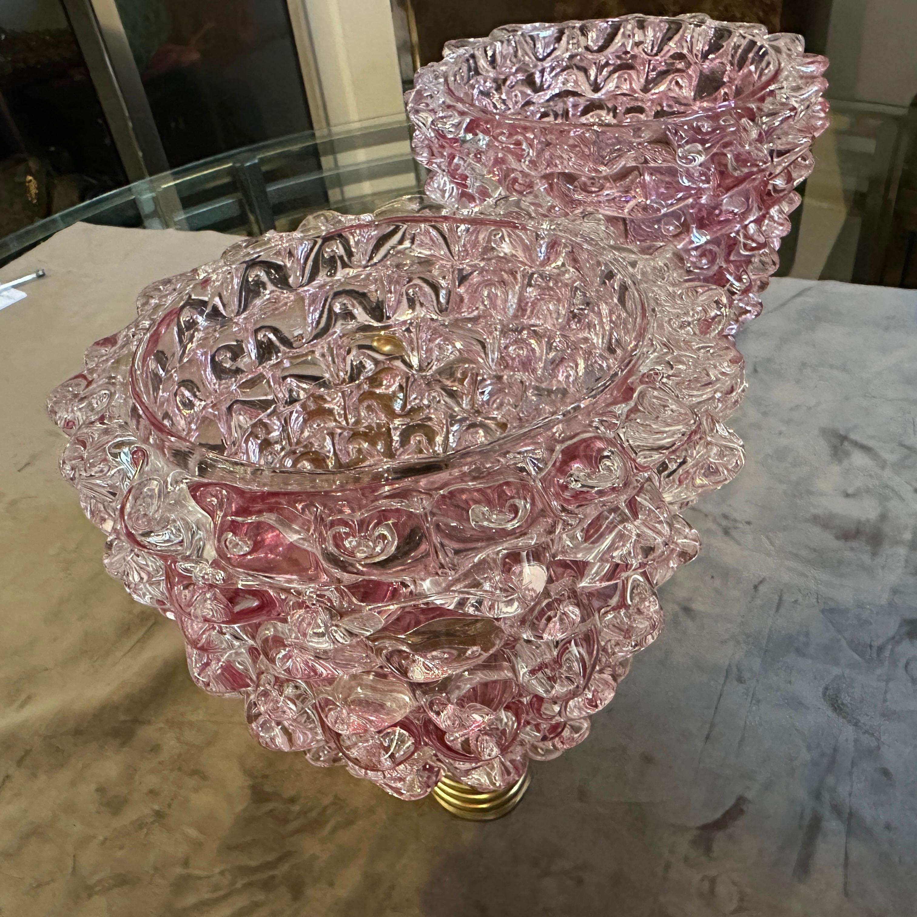 Dos Apliques de Cristal de Murano Rostrato Rosa Estilo Barovier Art Decó de los años 90 en venta 5