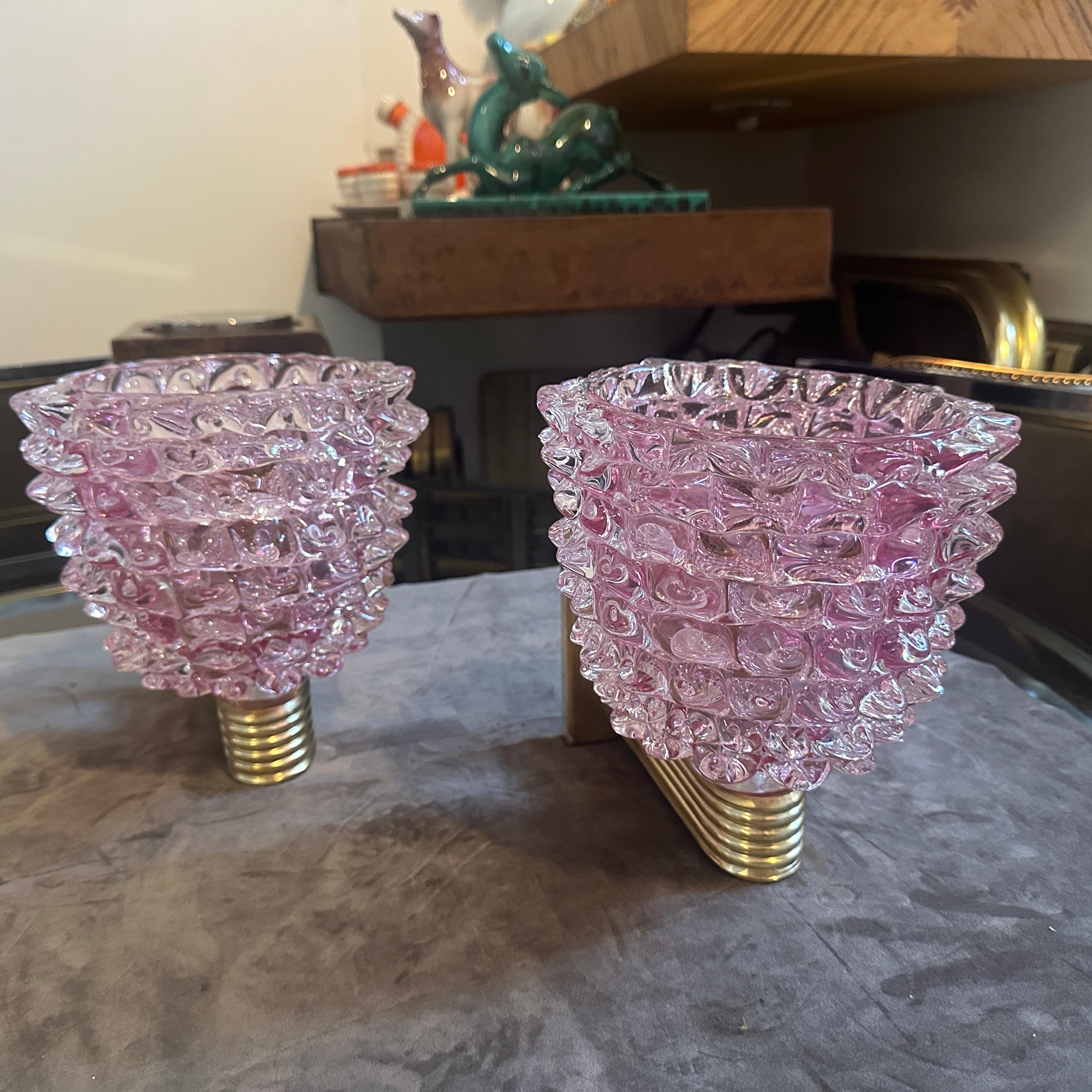 Dos Apliques de Cristal de Murano Rostrato Rosa Estilo Barovier Art Decó de los años 90 en venta 6