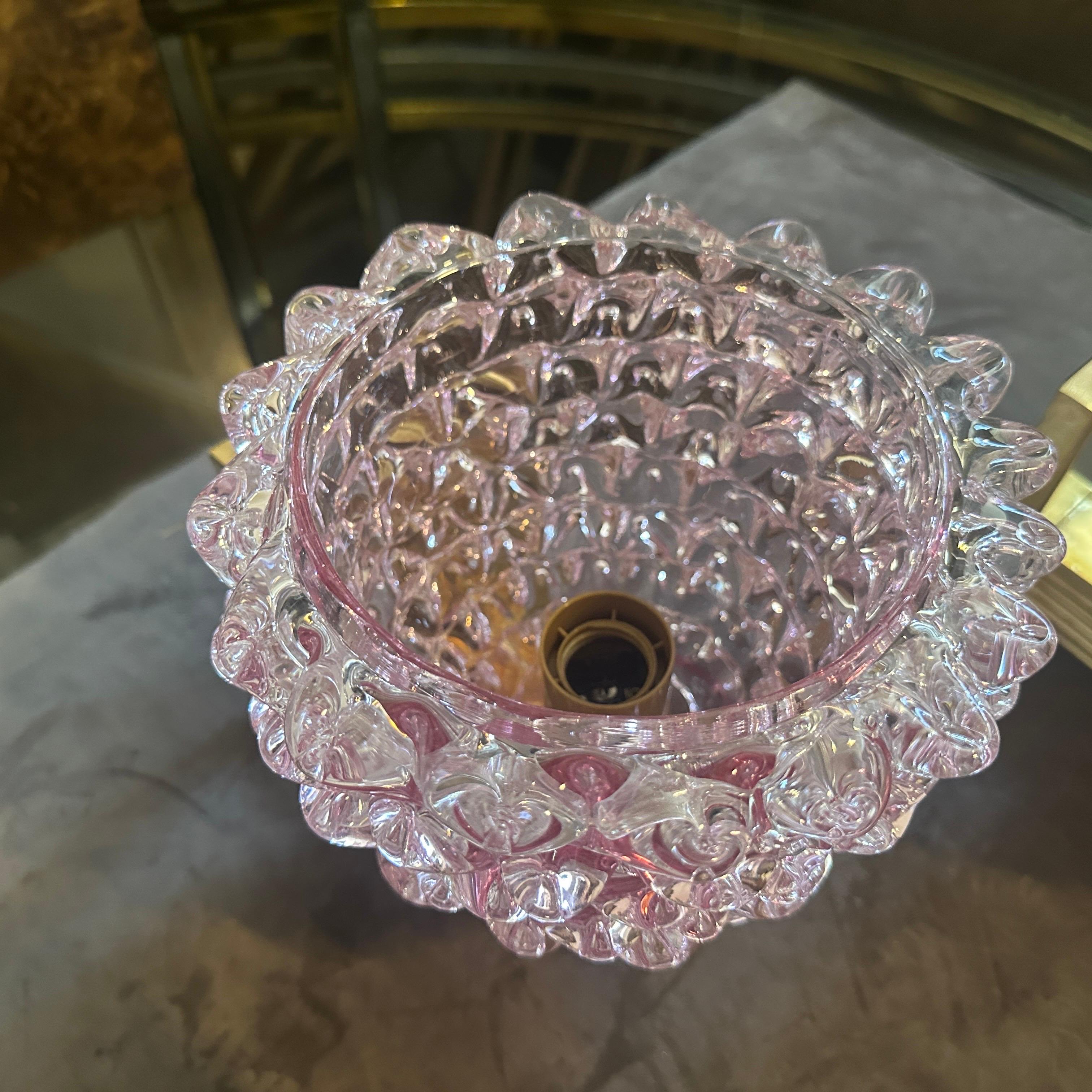 Dos Apliques de Cristal de Murano Rostrato Rosa Estilo Barovier Art Decó de los años 90 en venta 7