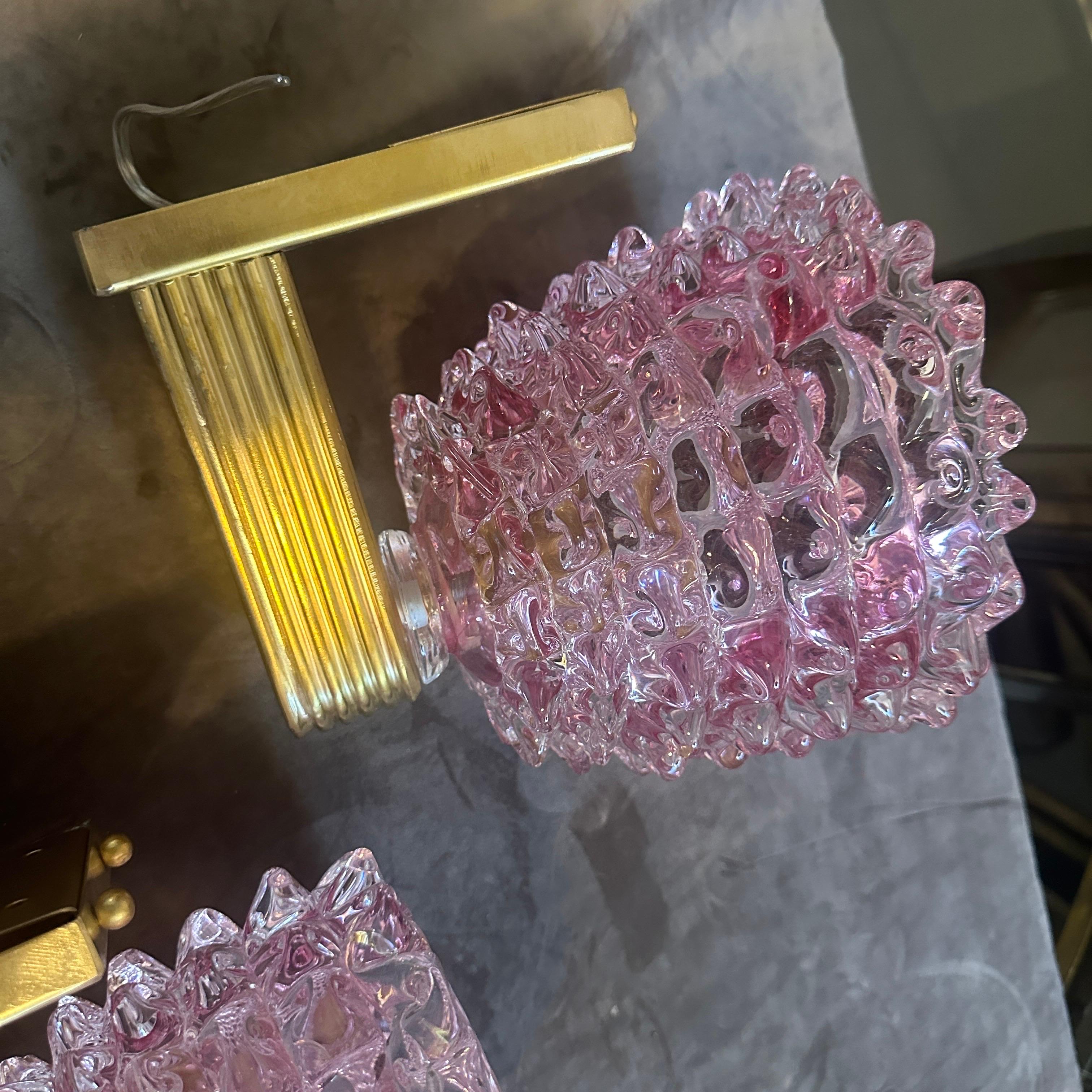 Dos Apliques de Cristal de Murano Rostrato Rosa Estilo Barovier Art Decó de los años 90 en venta 8
