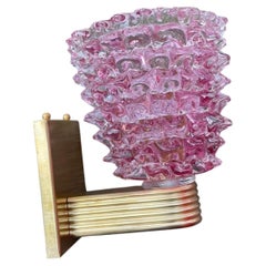 Two 1990s Barovier Style Art Deco Rostrato Pink Murano Glass Wall Sconces