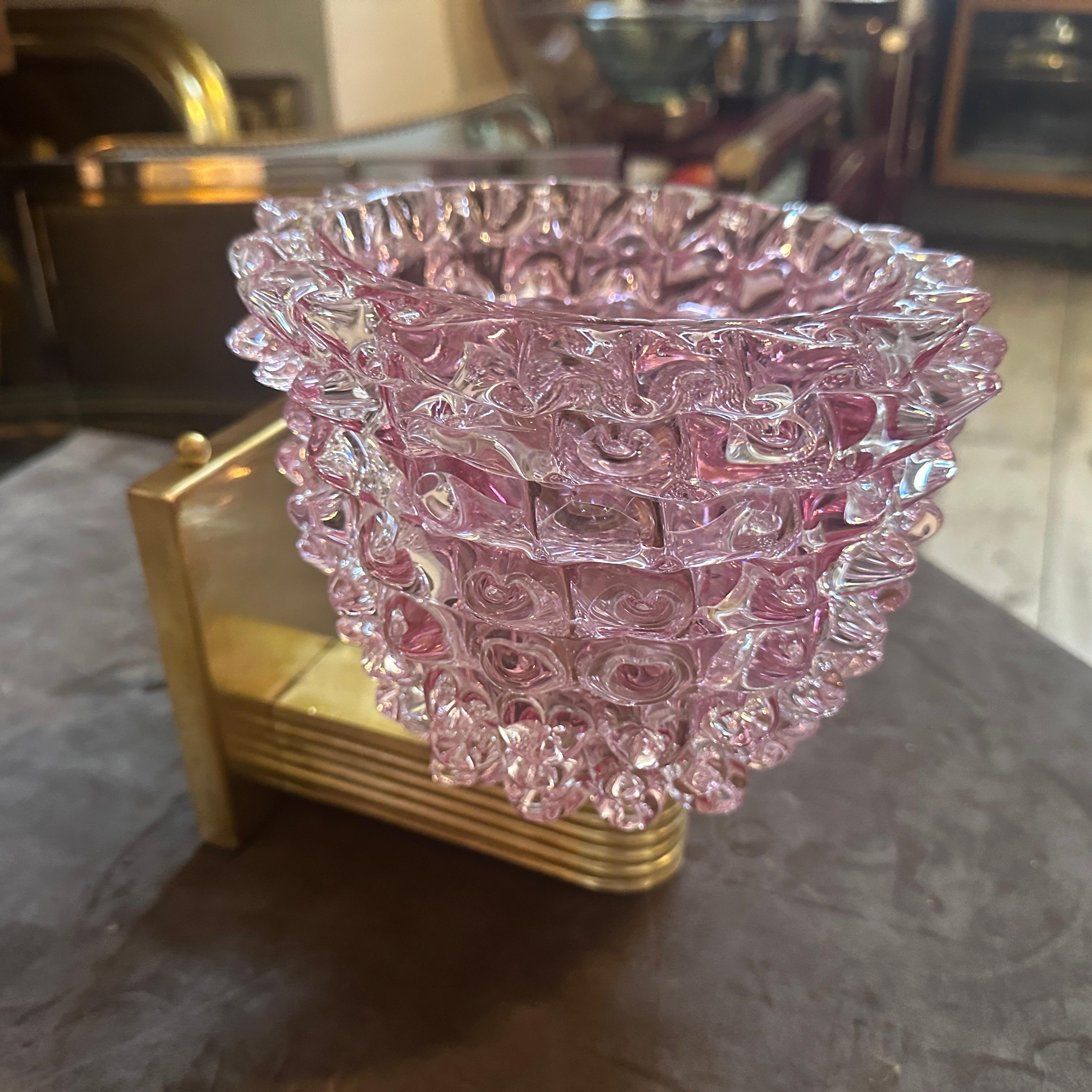 Dos Apliques de Cristal de Murano Rostrato Rosa Estilo Barovier Art Decó de los años 90 Italiano en venta