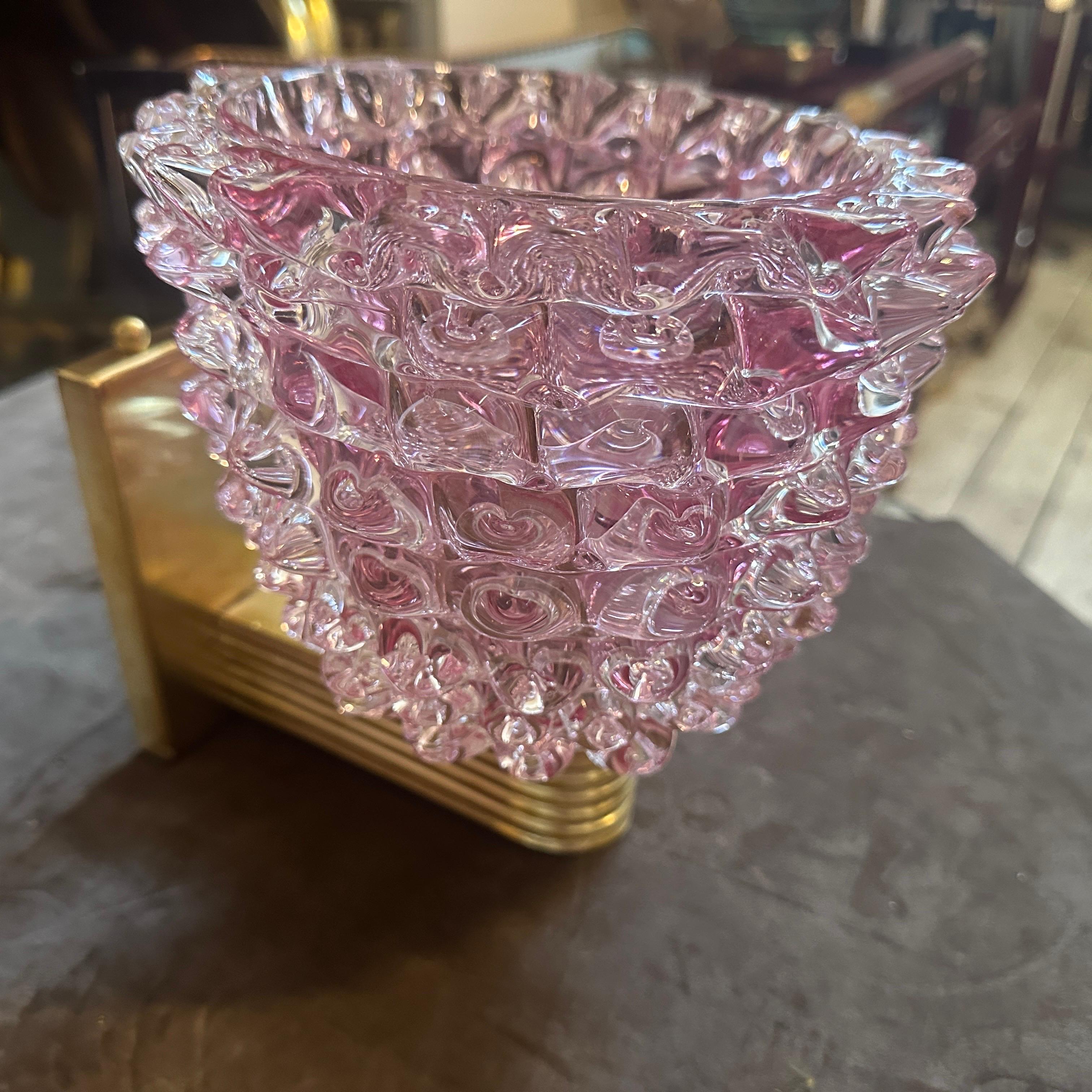 Dos Apliques de Cristal de Murano Rostrato Rosa Estilo Barovier Art Decó de los años 90 siglo XX en venta