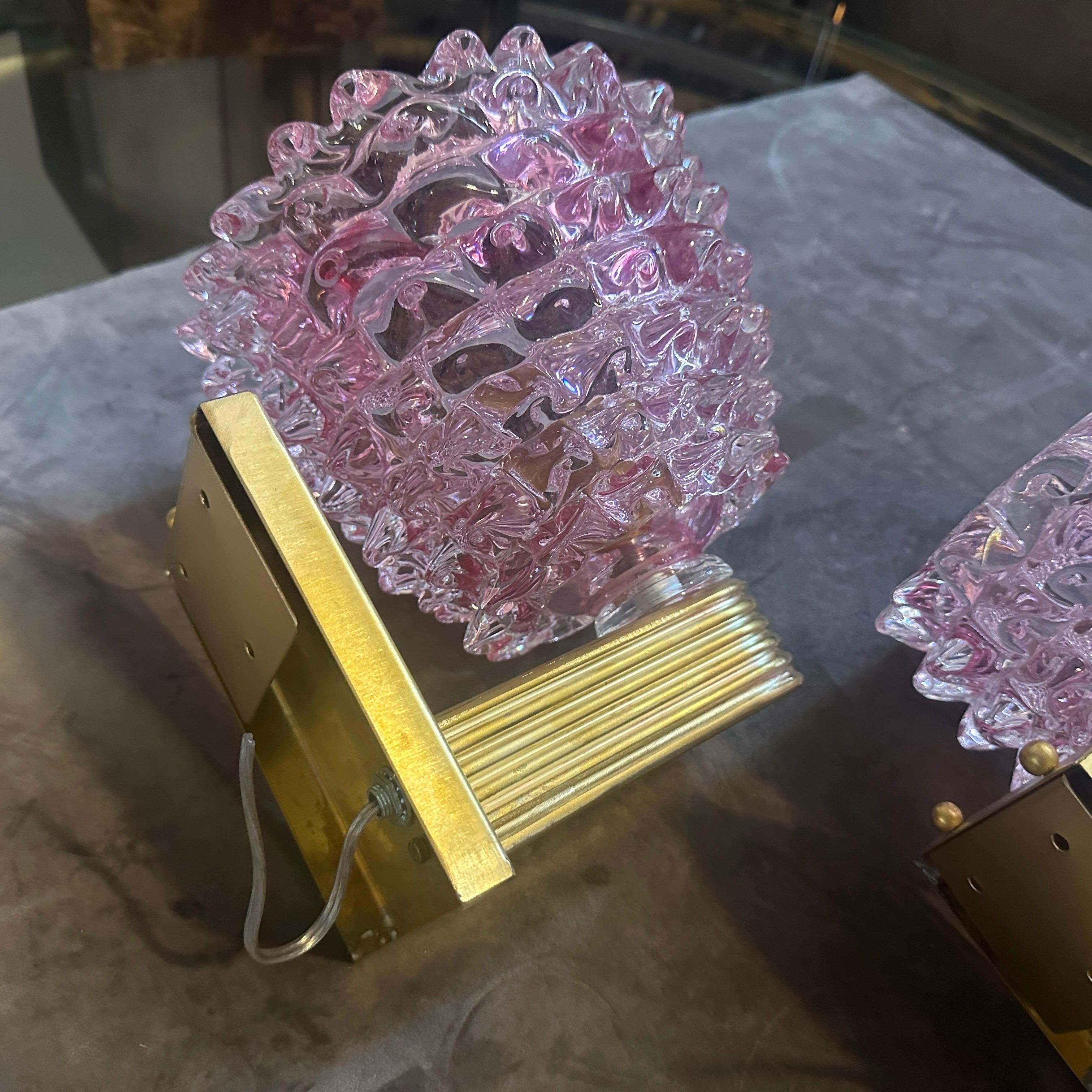 Dos Apliques de Cristal de Murano Rostrato Rosa Estilo Barovier Art Decó de los años 90 en venta 1