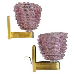 Due lampade da parete in stile Barovier degli anni '90 in vetro di Murano rosa rostrato