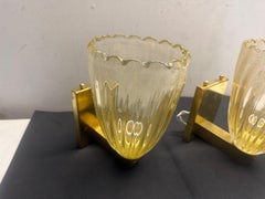 Zwei 1990er Barovier Stil Mid-Century Modern Murano Glas und Messing Wandleuchten