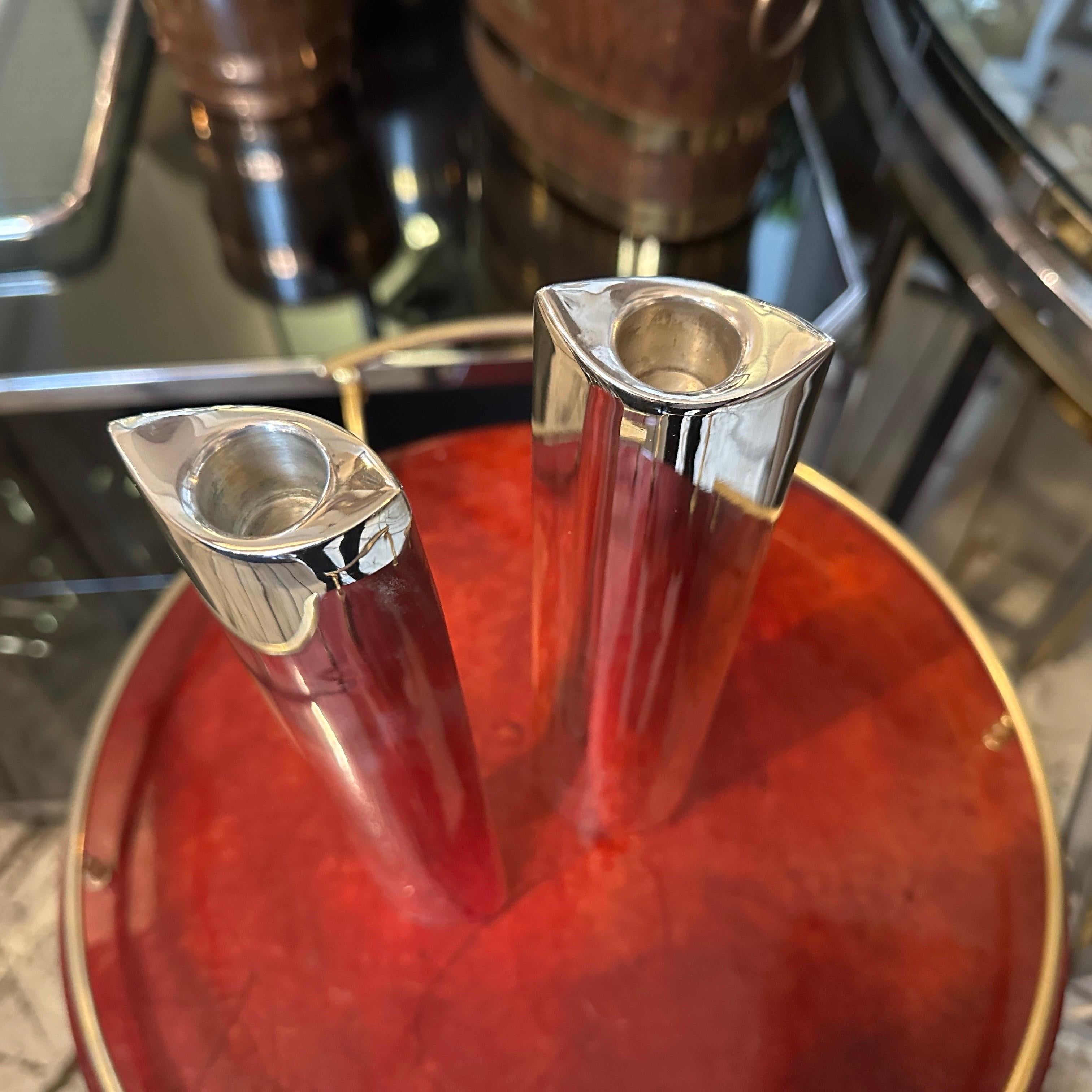 Two 1990s Lino Sabattini Style Minimalist Silver Plated Candlesticks by Sia 6