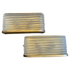 Two 1990s Mid-Century Modern Italian Brass and Glass Rectangular Wall Sconces